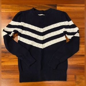 LOFT white and navy chevron striped sweater size small